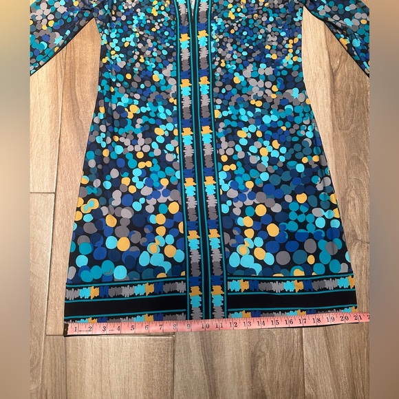 BCBG Max Azria Blue Dot Shift Dress Size Small 3/4 Sleeve Knew Length Black - Picture 8 of 11